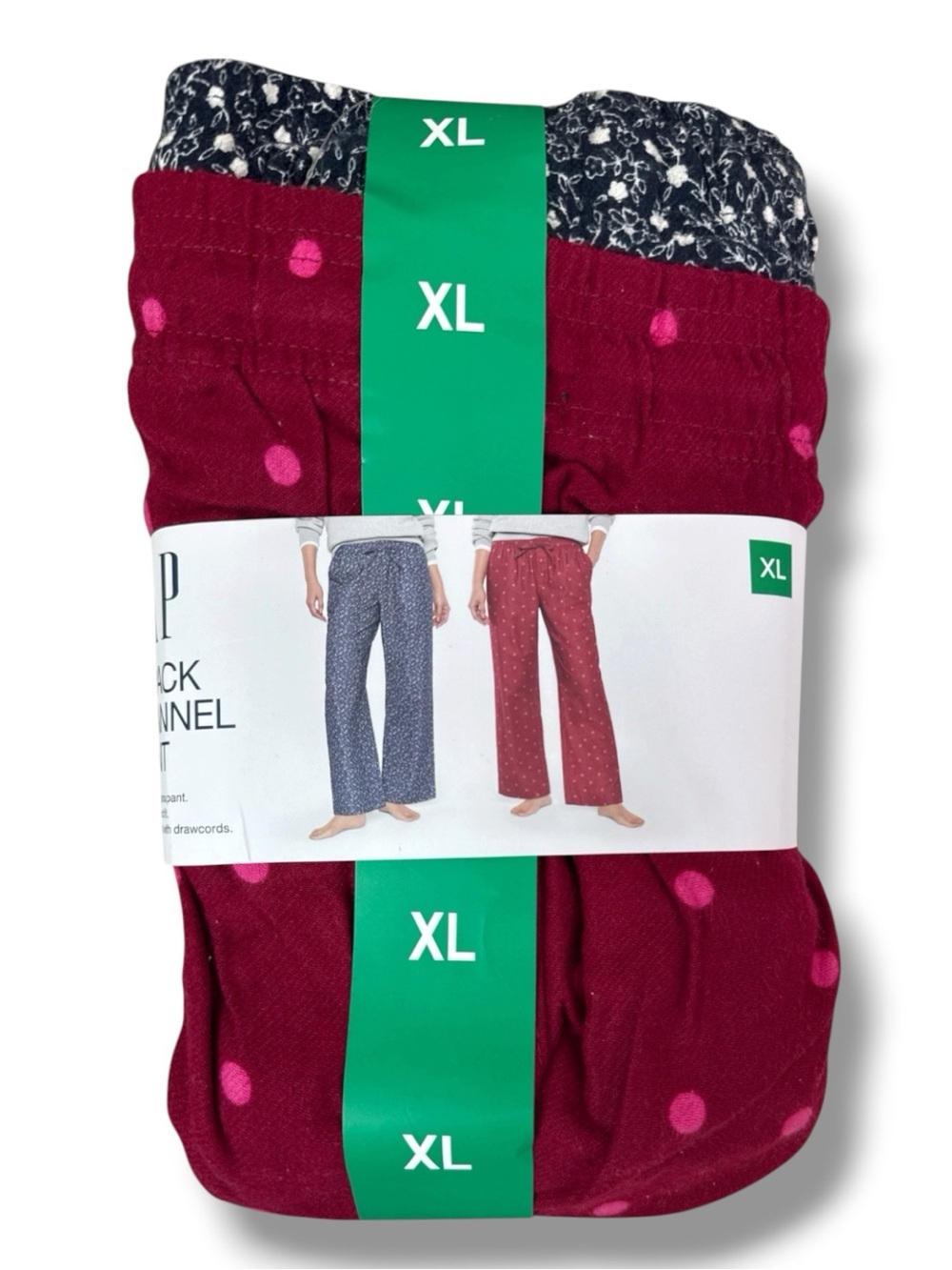 NWT GAP Women's 2-Pack Flannel Pajama Pants XL Navy Floral & Burgundy Polka Dot